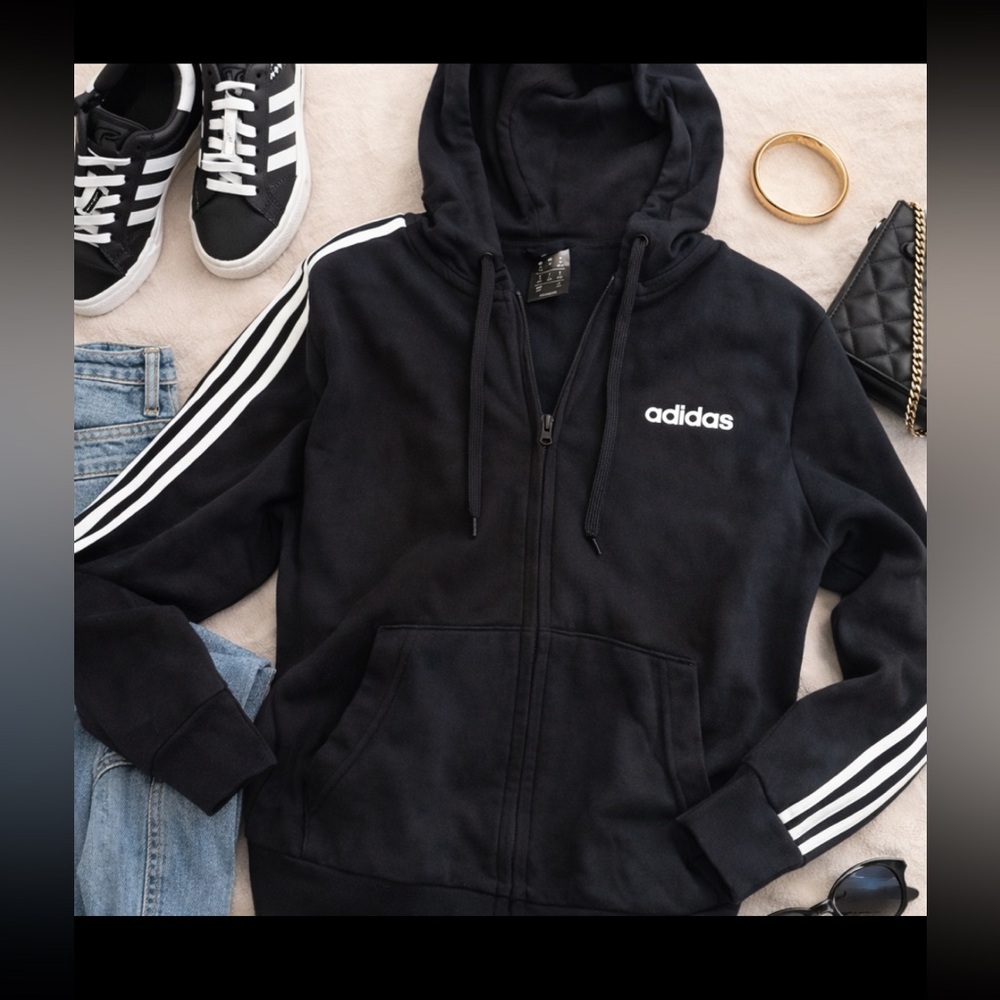 Adidas Black Zip-Up Hoodie with White Accents